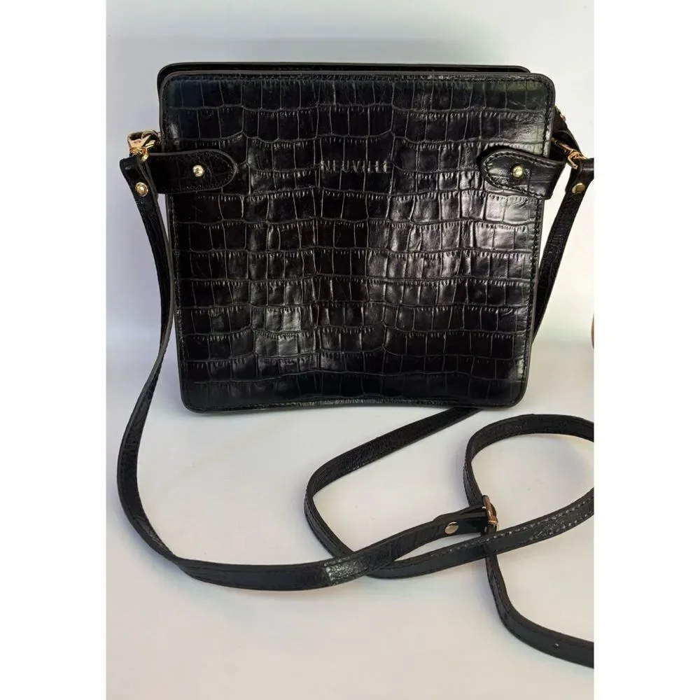 Neuville - Mini Mama  Leather Croco Crossbody Bag in Black